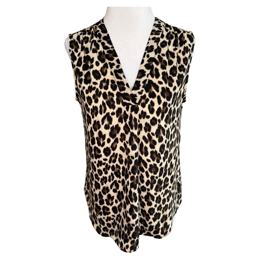 Vince Camuto XS Sleeveless V-Neck Leopard Print Blouse Top Nordstrom NWT